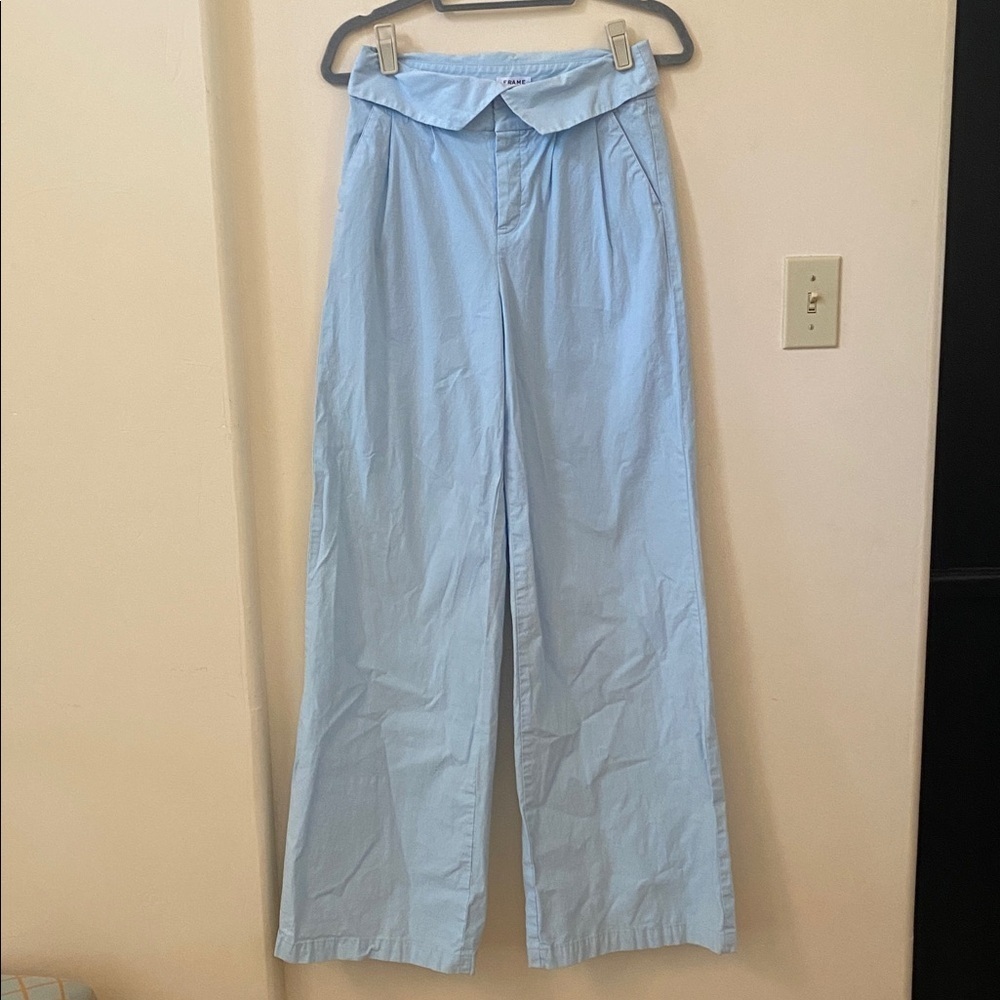 Frame Denim London Los Angeles Foldover Baby Blue Trousers Size 4 - Picture 2 of 8